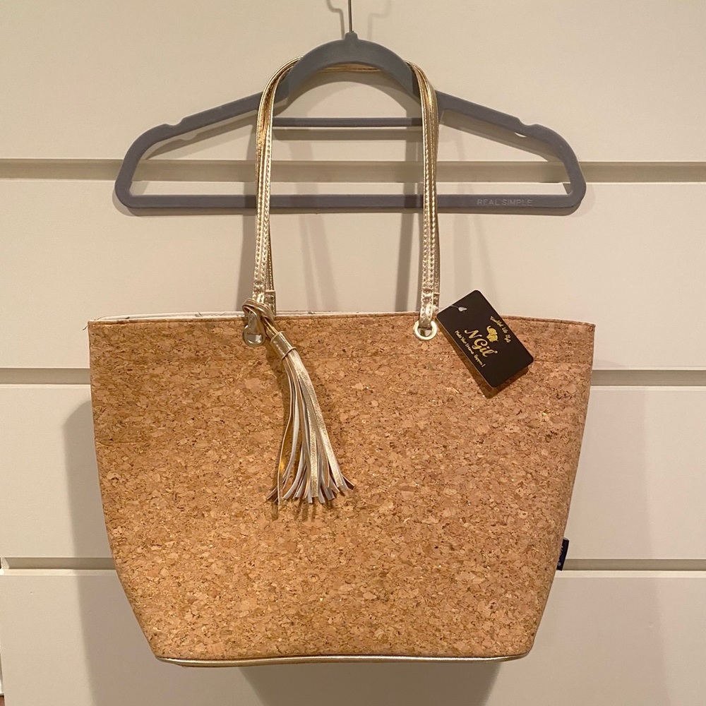 N Gil Cork and Gold Glitter Beach Bag